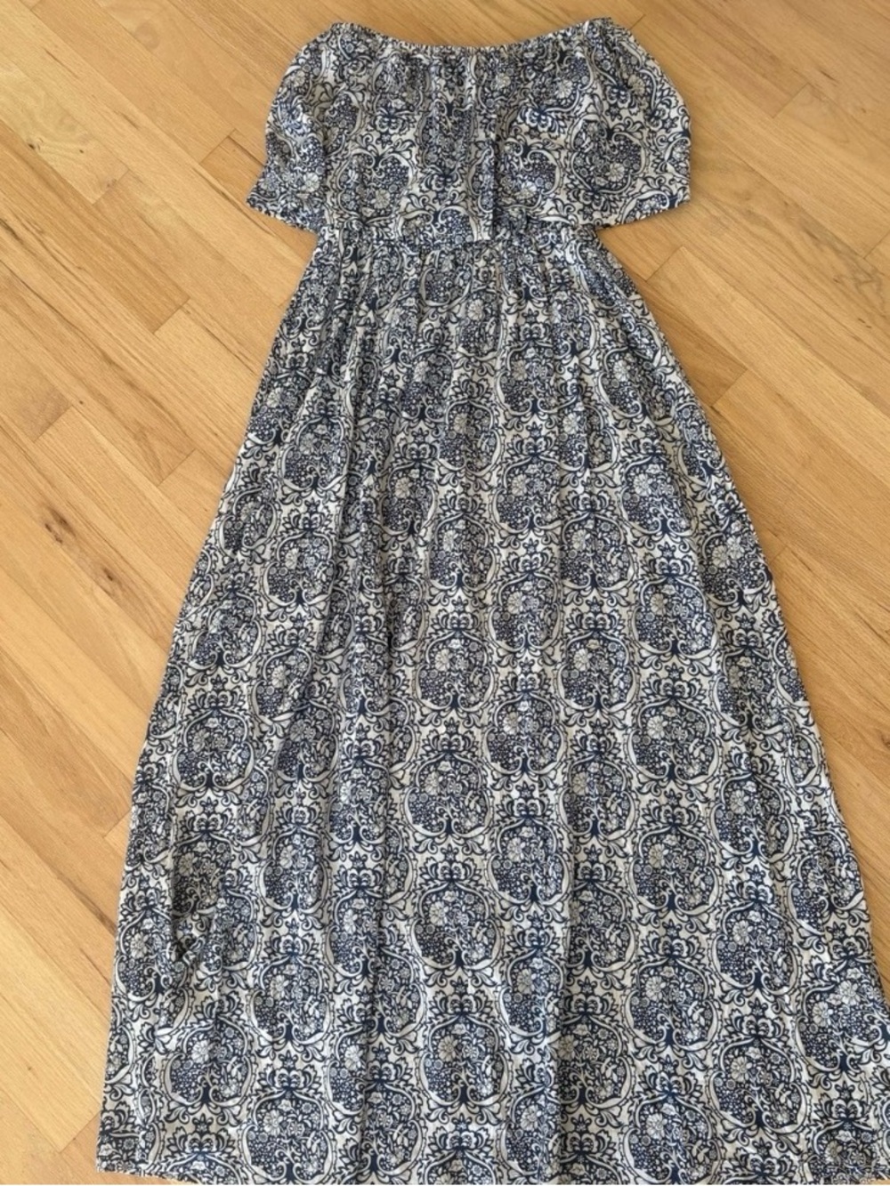 Strapless Blue Patterned Maxi Dress - Casual Summer - Picture 5 of 6